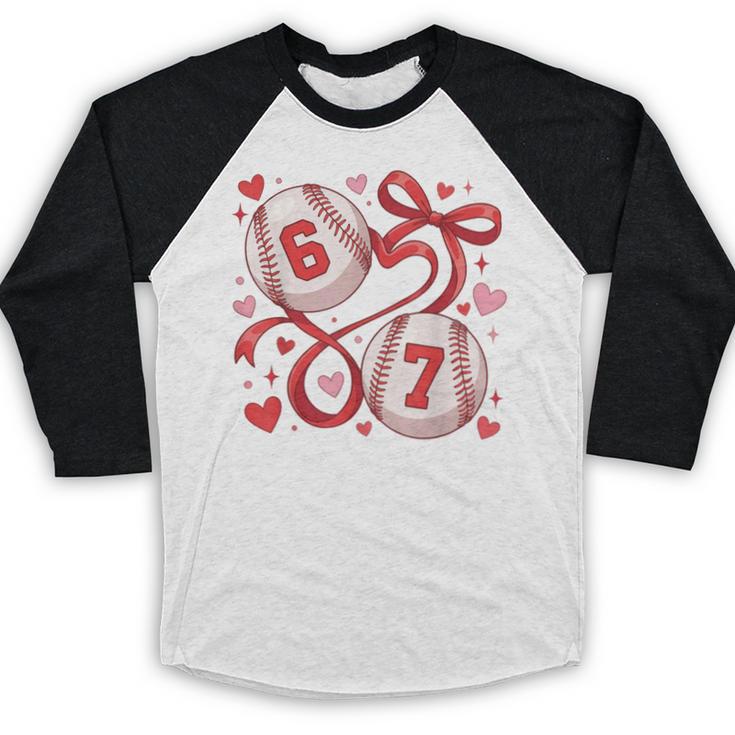 Six Seven Baseball Lover Sports Red Heart Bow Valentine Girl Baseball Raglan Shirt Six Seven Baseball Lover Sports Red Heart Bow Valentine Girl Baseball Raglan Shirt