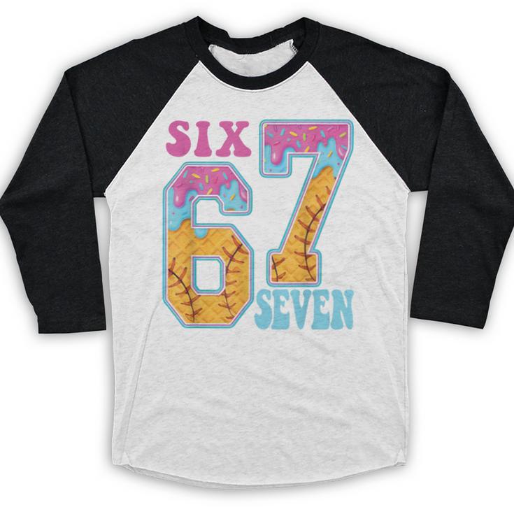 Six Seven Drip Baseball Player Number 67 Or 67th Birthday Baseball Raglan Shirt