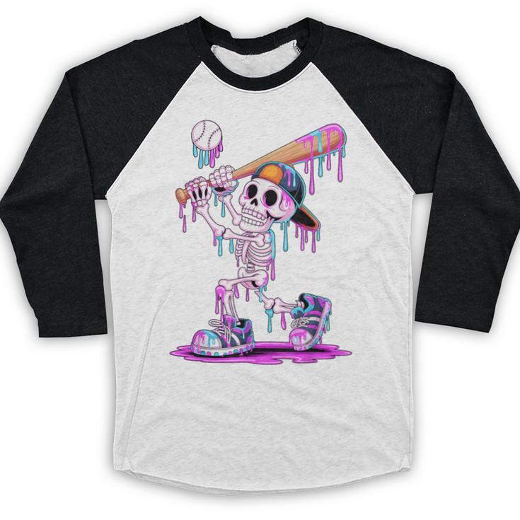 Skeleton Baseball Drip Boys Youth Kids Halloween Baseball Raglan Shirt