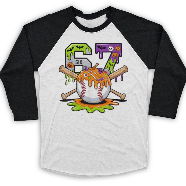 Spooky Halloween Baseball Ice Cream Dripping Six Seven 6 7 Baseball Raglan Shirt