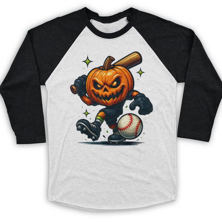 Spooky Halloween Scary Pumpkin Baseball Player Witchy Vibes Baseball Raglan Shirt