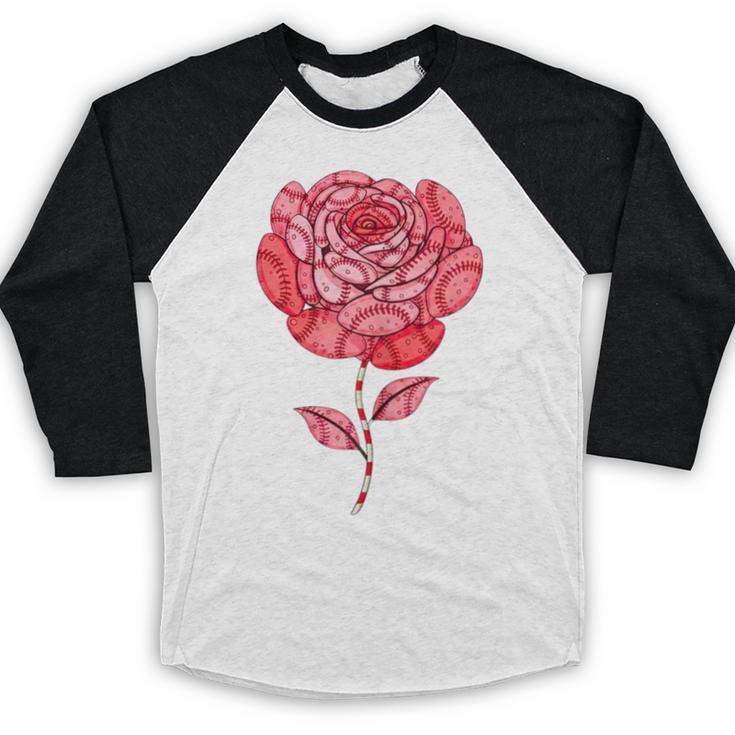 Sporty Rose Graphic With Baseball And Rugby Ball Petals Baseball Raglan Shirt Sporty Rose Graphic With Baseball And Rugby Ball Petals Baseball Raglan Shirt