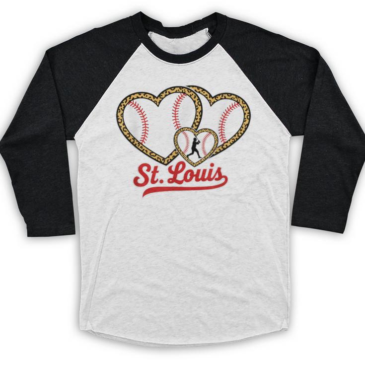 St Louis Leopard Heart Baseball Batter Boys Fan Baseball Raglan Shirt