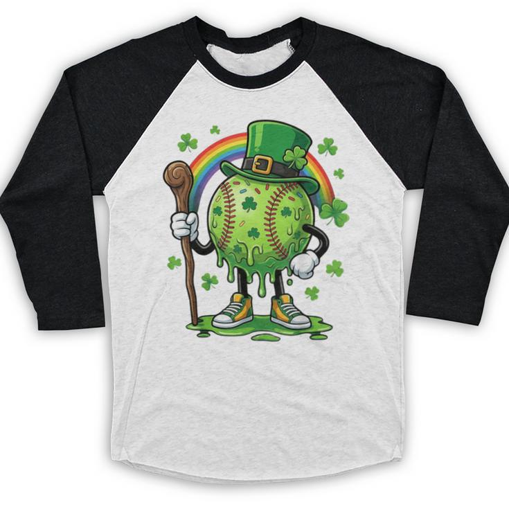 St Patricks Day Baseball Leprechaun Rainbow Green Baseball Baseball Raglan Shirt