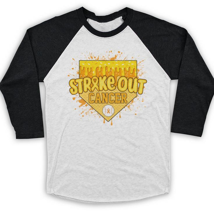 Strike Out Childhood Cancer Boys Baseball Drip Gold Ribbon Baseball Raglan Shirt Strike Out Childhood Cancer Boys Baseball Drip Gold Ribbon Baseball Raglan Shirt