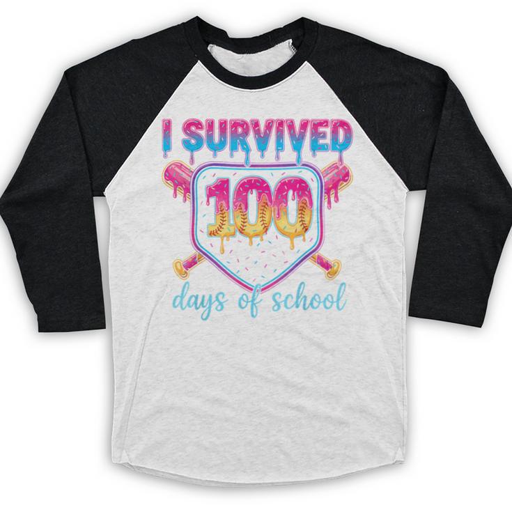 I Survived 100 Days Of School Baseball 100th Day Kids Girls Baseball Raglan Shirt