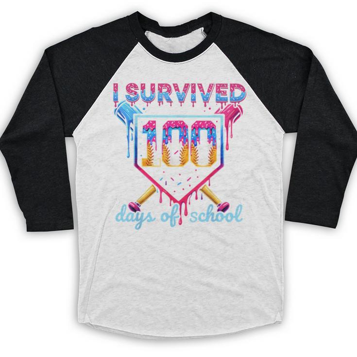 I Survived 100 Days Of School Baseball Boys Students Baseball Raglan Shirt I Survived 100 Days Of School Baseball Boys Students Baseball Raglan Shirt