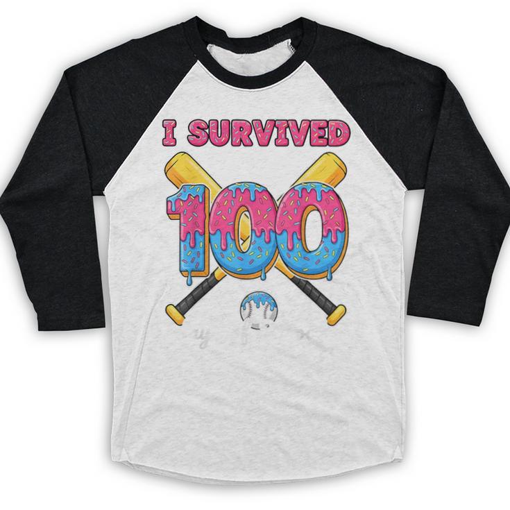 I Survived 100 Days Of School Baseball Cream Drip Boys Baseball Raglan Shirt I Survived 100 Days Of School Baseball Cream Drip Boys Baseball Raglan Shirt