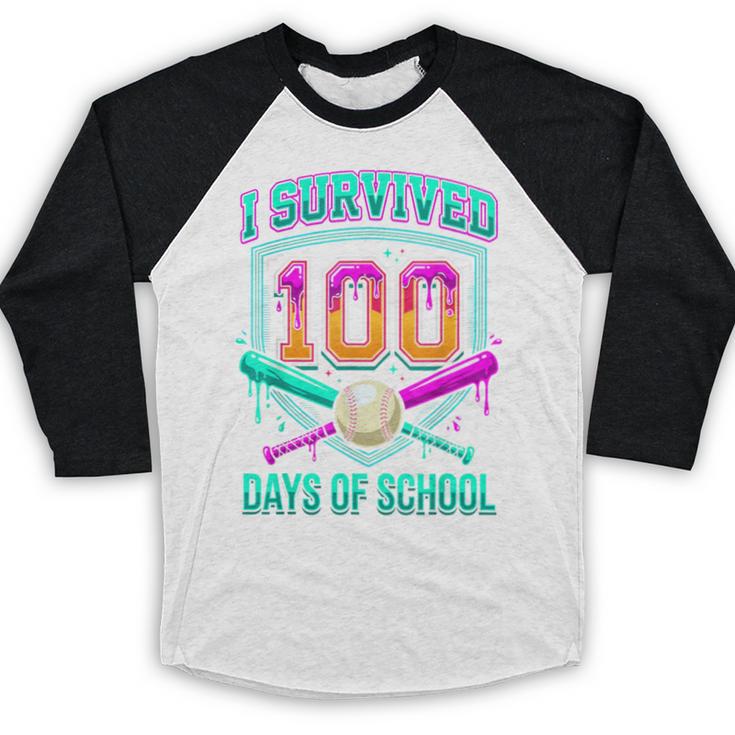 I Survived 100 Days Of School Baseball Drip Baseball Raglan Shirt I Survived 100 Days Of School Baseball Drip Baseball Raglan Shirt