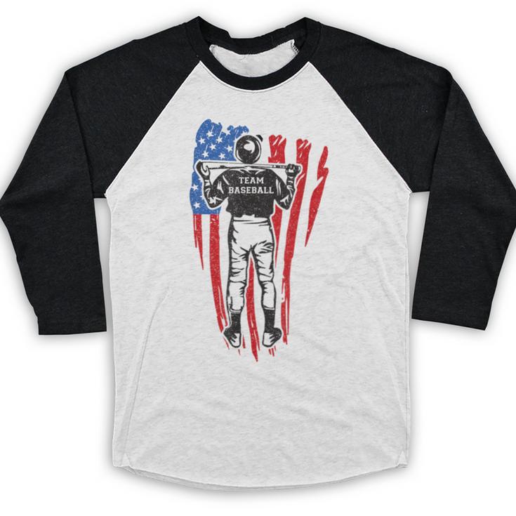 US Flag Baseball Player Batter Sport Lover Team Coach Family Baseball Raglan Shirt