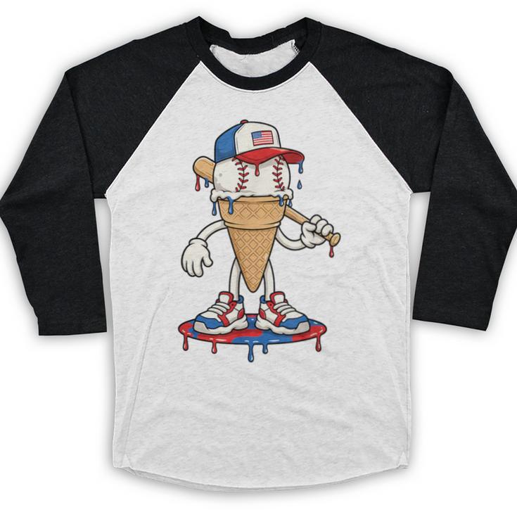 USA Patriotic Baseball Ice Cream Cone Freedom Baseball Raglan Shirt