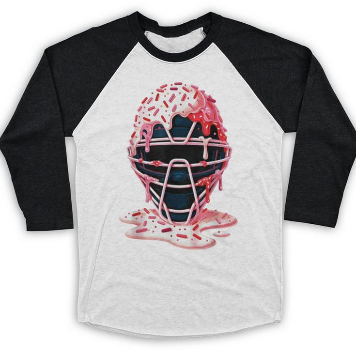 Valentine Baseball Catcher Mask Ice Cream Drip Tee For Boys Baseball Raglan Shirt