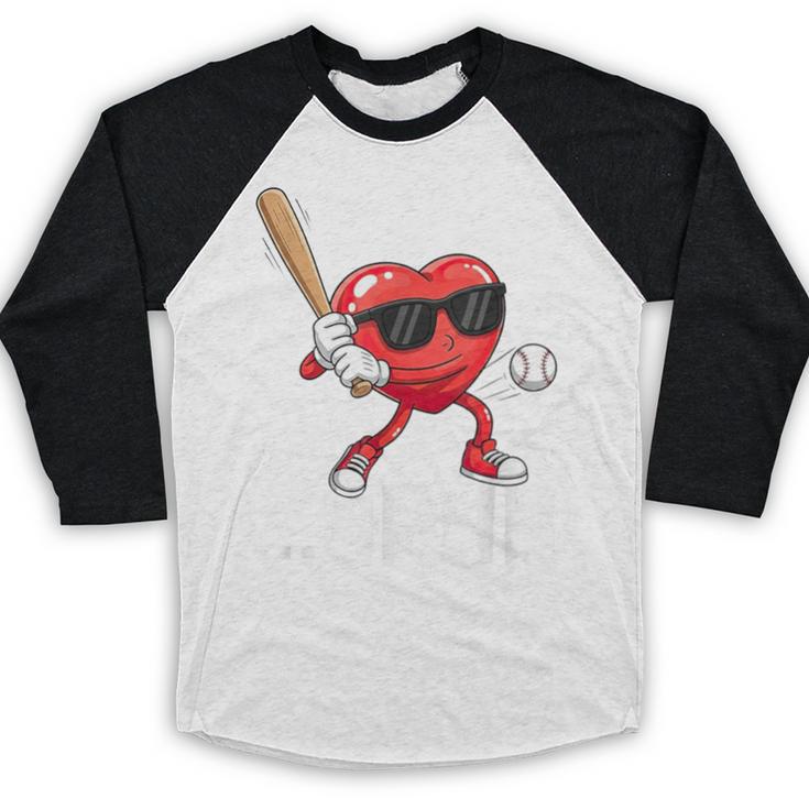 Valentines Bruh Red Heart Playing Baseball Men Boys Kids Baseball Raglan Shirt