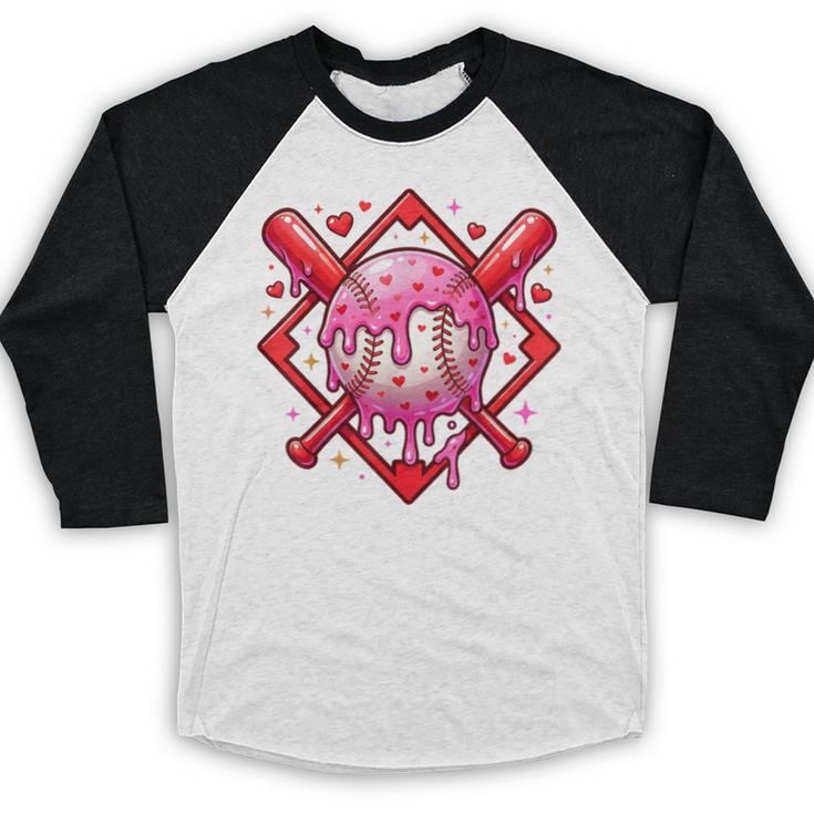 Valentines Day Baseball Boys Ice Cream Drip Heart Youth Kids Baseball Raglan Shirt