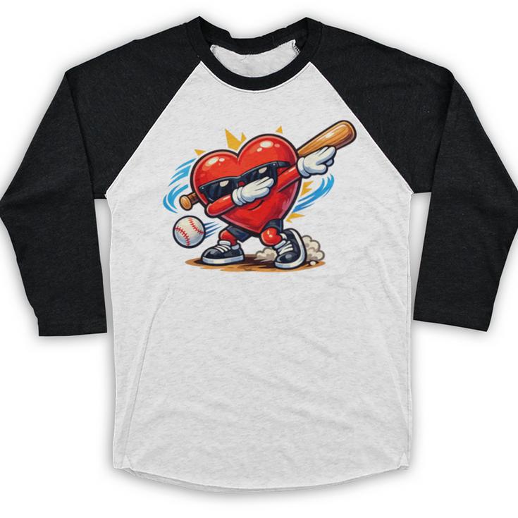 Valentines Day Baseball Dabbing Red Heart Love Boys Baseball Raglan Shirt