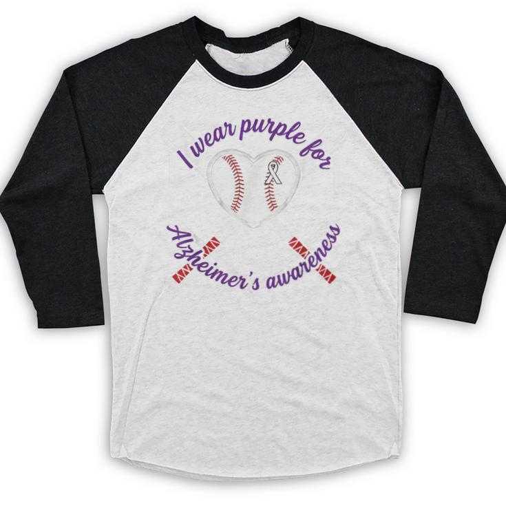 I Wear Purple For Alzheimers Awareness Baseball Heart Ribbon Baseball Raglan Shirt I Wear Purple For Alzheimers Awareness Baseball Heart Ribbon Baseball Raglan Shirt