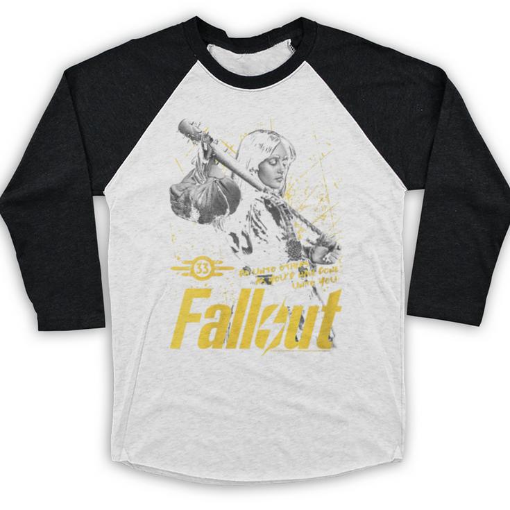 Women's Fallout TV Series Lucy Do Unto Others Baseball Bat Gamer Baseball Raglan Shirt Women's Fallout TV Series Lucy Do Unto Others Baseball Bat Gamer Baseball Raglan Shirt