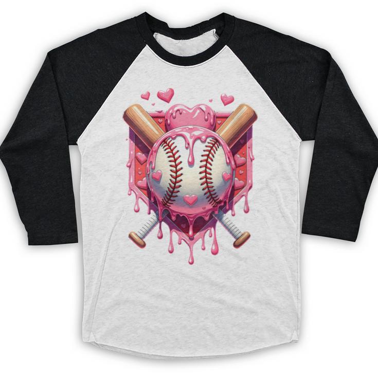 Women's Valentines Day Baseball Boys Ice Cream Drip Heart Youth Kids Baseball Raglan Shirt