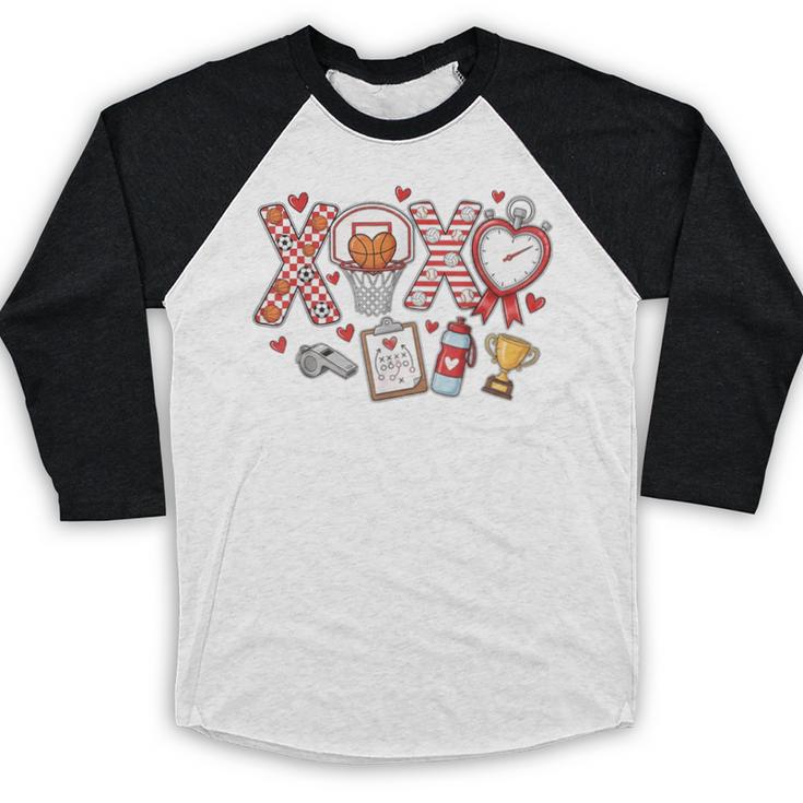 XOXO Physical Education Valentines Day Baseball Football Men Baseball Raglan Shirt XOXO Physical Education Valentines Day Baseball Football Men Baseball Raglan Shirt