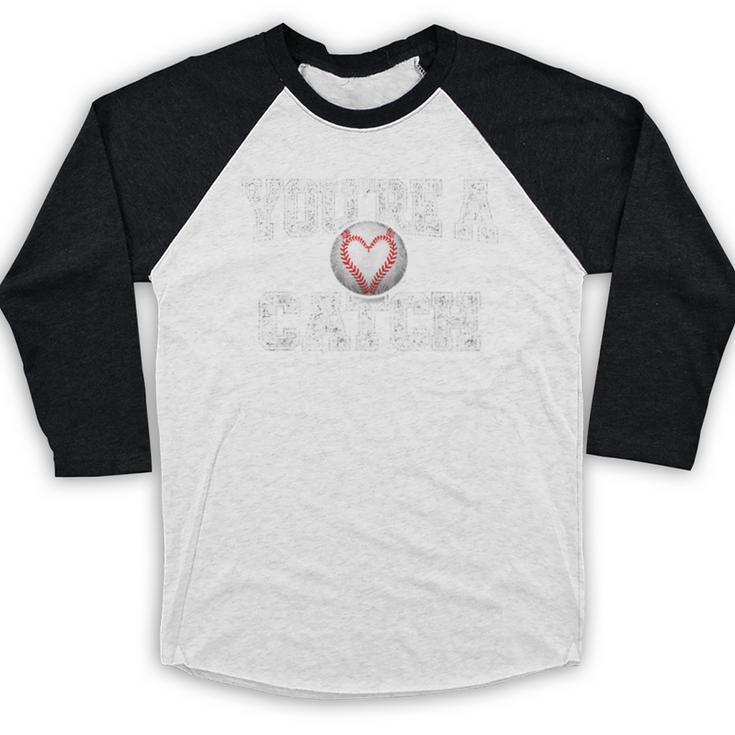 You'Re A Catch Baseball Pun Heart Kids Boys Valentines Baseball Raglan Shirt