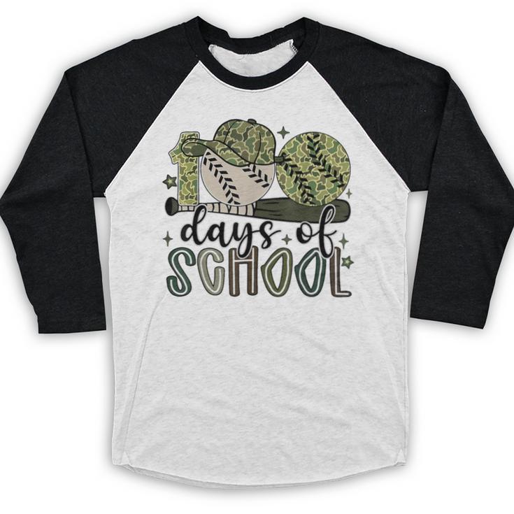 100 Days Of School Baseball Camo Cap Kids Boys 100th Day Baseball Raglan Shirt
