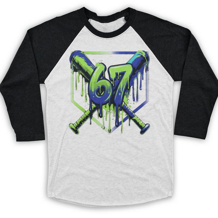 67 Baseball Drip Effect Urban Tee Style 6-7 Meme Graphic Premium Tri-Blend Baseball Raglan Shirt