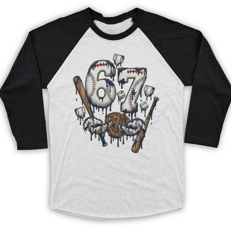 67 Baseball Six Seven Baseball 6 7 Kids Boys Girls Premium Tri-Blend Baseball Raglan Shirt