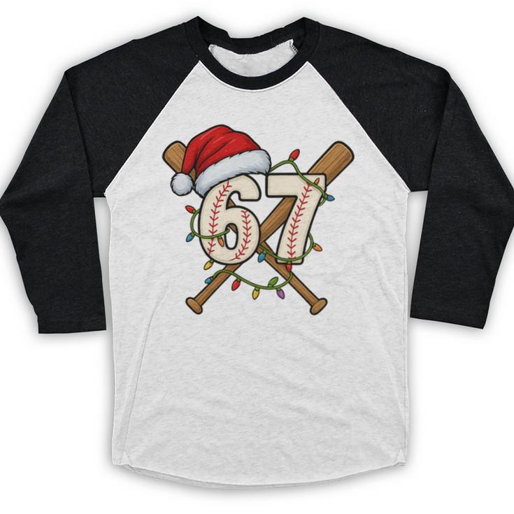 67 Baseball Xmas Lights Santa Hat Holiday Baseball Raglan Shirt