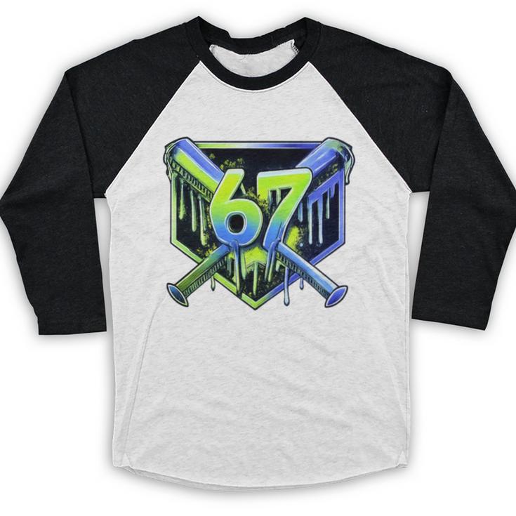 Awesome 67 Baseball Drip Effect Baseball 6-7 Meme Graphic Premium Tri-Blend Baseball Raglan Shirt