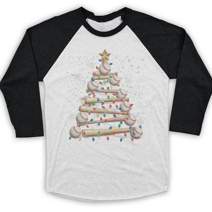 Baseball Christmas Tree Light Xmas Tees Boys Kids Men Baseball Raglan Shirt