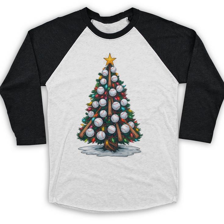Baseball Christmas Tree Men Boys Youth Santa Sports Baseball Raglan Shirt