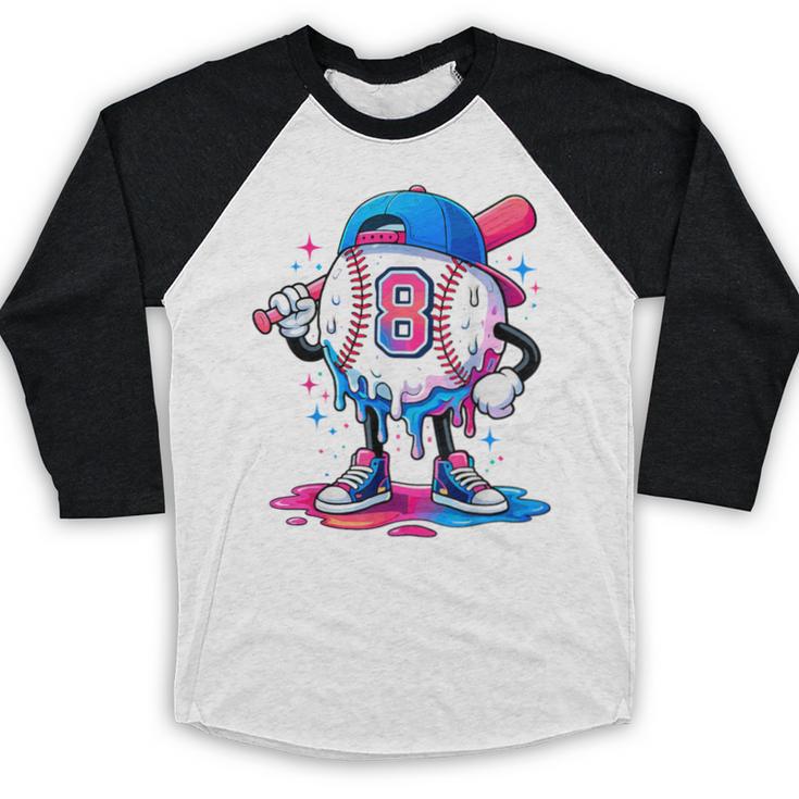 Baseball Drip 8th 8 Year Old Birthday Boys Pitcher Player Baseball Raglan Shirt