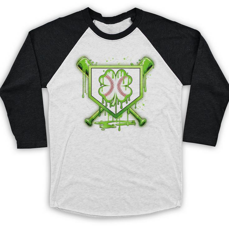 Baseball Icecream St Patrick's Day Lucky Charm Shamrock Drip Baseball Raglan Shirt