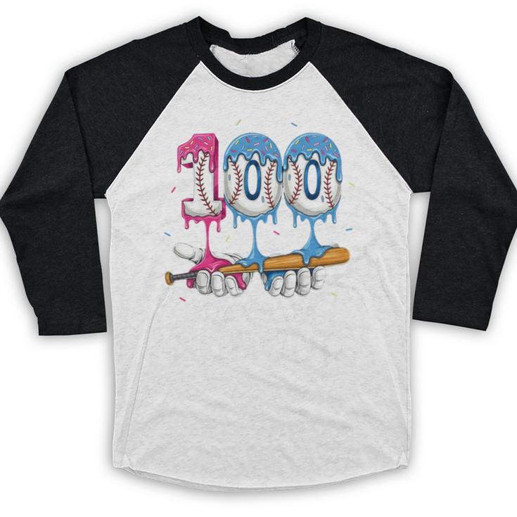 Baseball Player 100 Days Of School Sports Ice Cream Drip Premium Tri-Blend Baseball Raglan Shirt