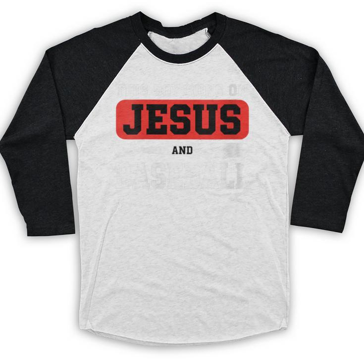 This Boy Runs On Jesus And Baseball Christian Baseball Baseball Raglan Shirt