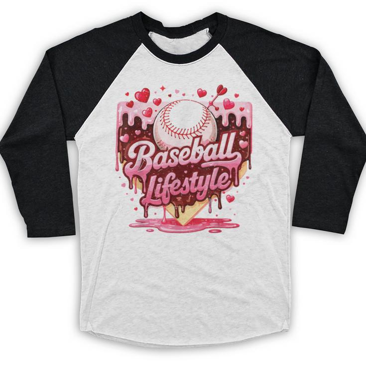 Boys Valentine Baseball Lifestyle Home Plate Ice-Cream Drip Baseball Raglan Shirt