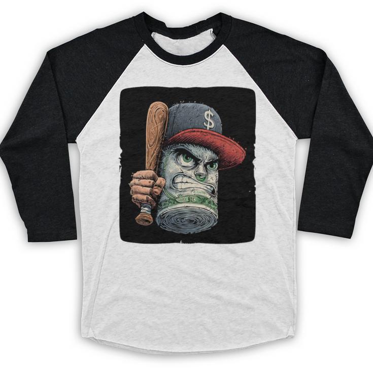 Cool Dollar Bill Guy With Cap And Baseball Costume Premium Tri-Blend Baseball Raglan Shirt
