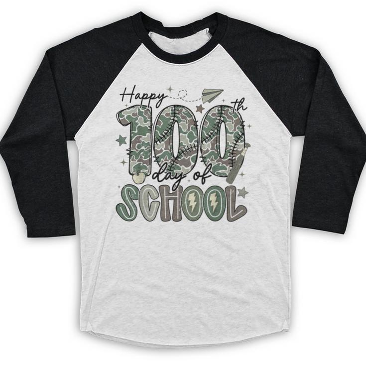 Happy 100th Day Of School Baseball Camo Boys Kids Toddler Baseball Raglan Shirt