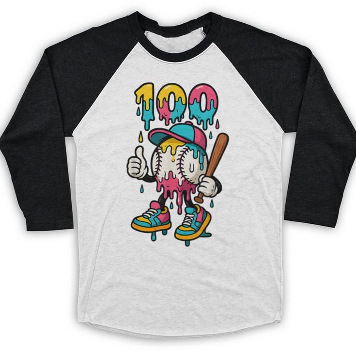 Ice Cream Drip Baseball Party 100 Days Of School Teacher Baseball Raglan Shirt