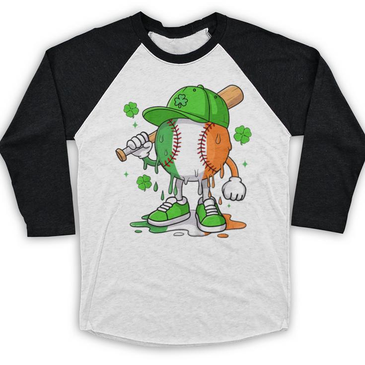 Kids Boys St Patricks Day Irish Flag Kids Baseball Ice Cream Drip Baseball Raglan Shirt