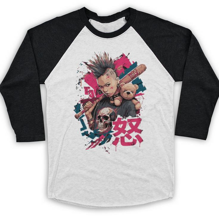 Punk Girl With Anger Kanji And Baseball Bat Baseball Raglan Shirt