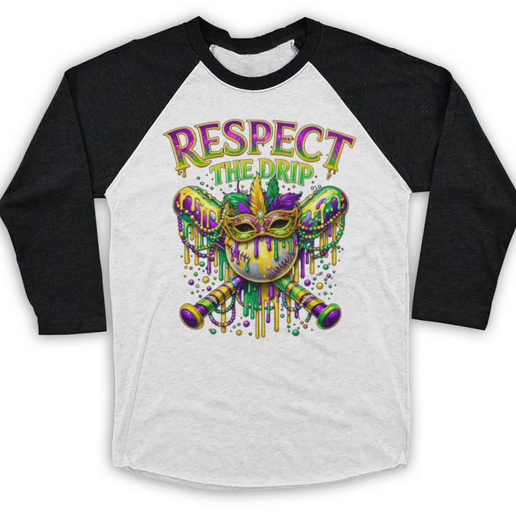 Respect The Drip Mardi Gras Baseball Ice Cream Boys Carnival Baseball Raglan Shirt