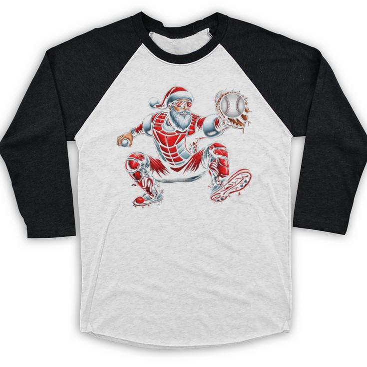 Santa Playing Baseball Catcher Merry Christmas Sport Player Baseball Raglan Shirt