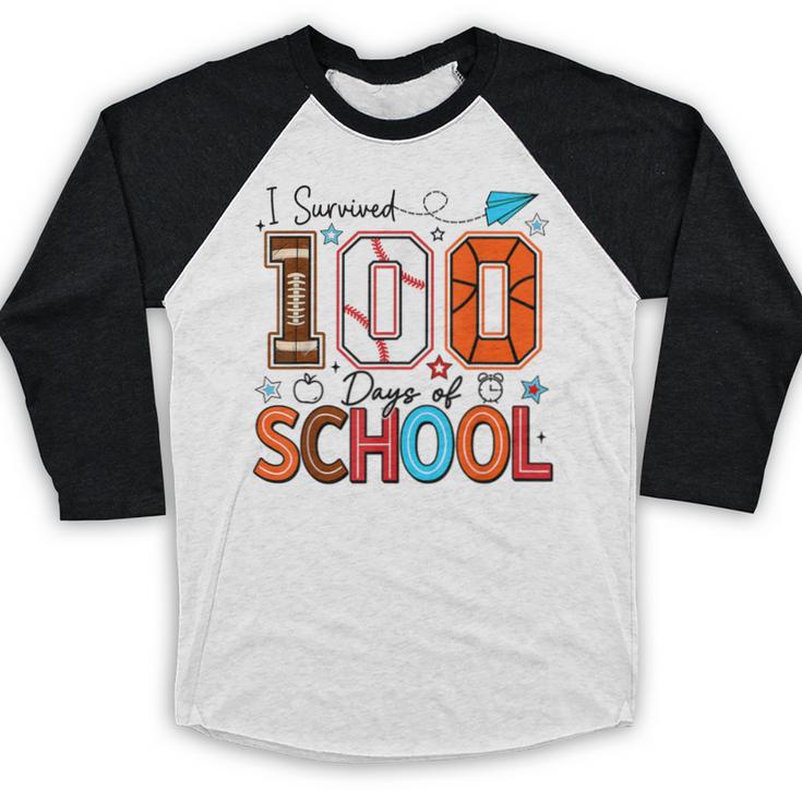 I Survived 100 Days Baseball Football Basketball School Kids Baseball Raglan Shirt