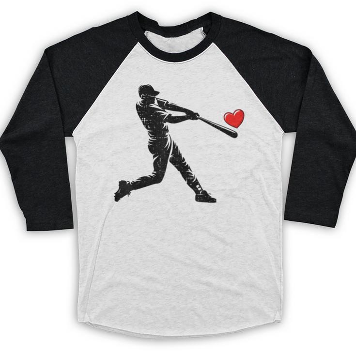 Valentines Day Baseball Batter Silhouette Heart Men Boys Kid Baseball Raglan Shirt