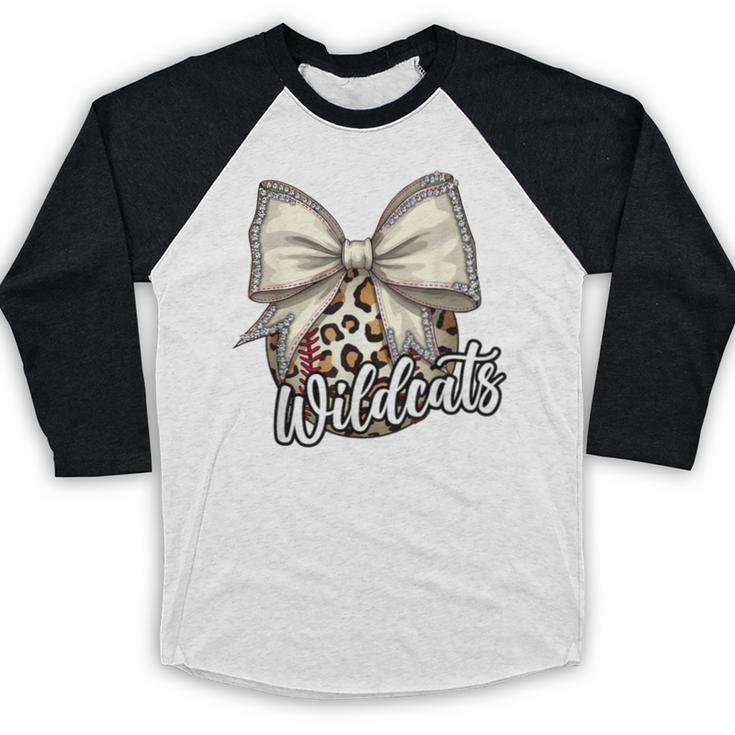 Wildcats Baseball Leopard Print Coquette Bow Mascot Game Day Baseball Raglan Shirt