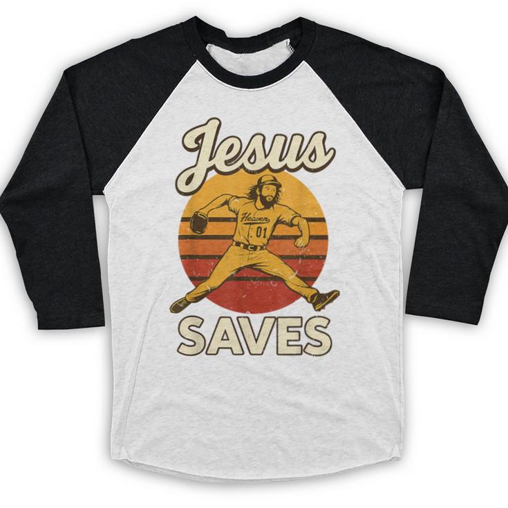 Youth Boy Baseball Jesus Saves Christian Baseball Religious Baseball Raglan Shirt