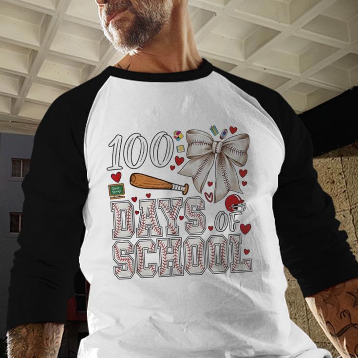 100 Days Of School Baseball 100th Day Of School Coquette Bow Baseball Raglan Shirt