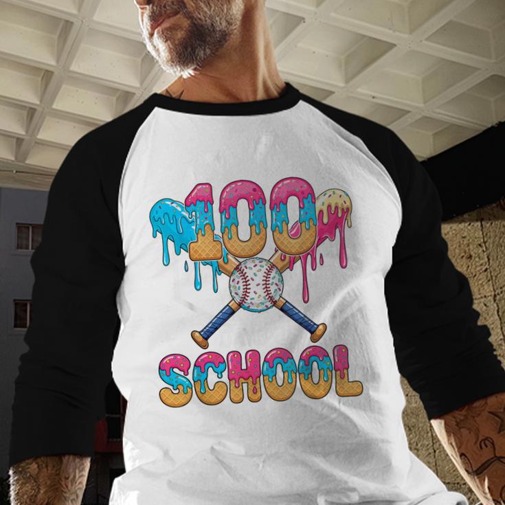 100 Days Of School Baseball Boys Ice Cream Drip 100th Day Baseball Raglan Shirt