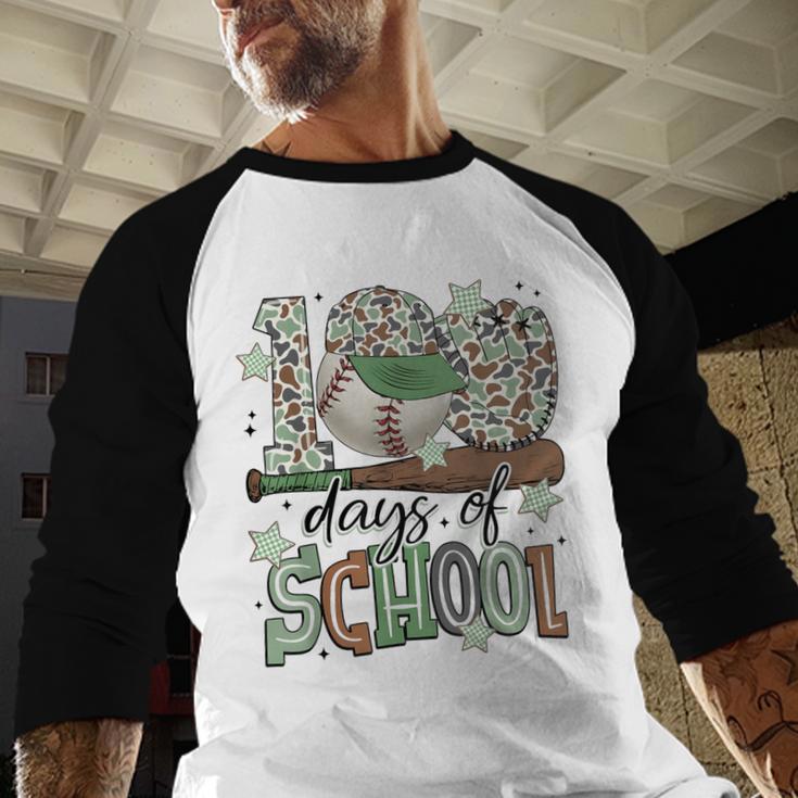 100 Days Of School Baseball Camo Men Boy Kid Baseball Raglan Shirt